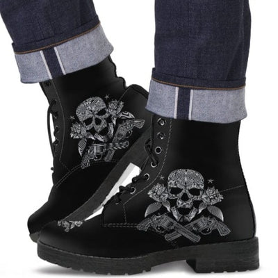 Men's Leather Boots - Skull & Cross Guns - GiddyGoatStore