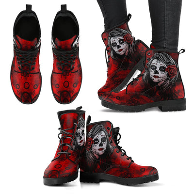 Leather Boots - Red Calavera Women's - GiddyGoatStore
