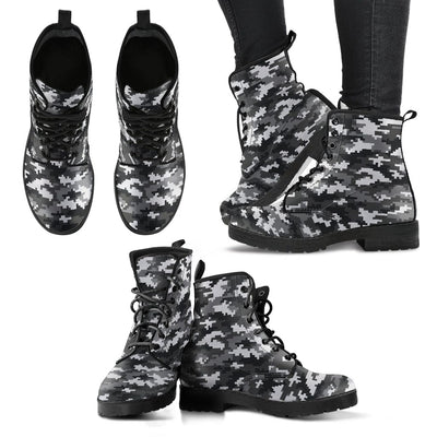 Leather Boots - White Black Camouflage Women's - GiddyGoatStore