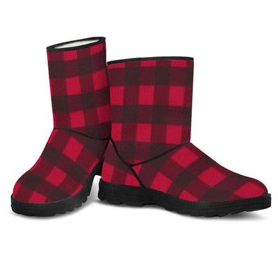 Women's Faux Fur Boots - Red Plaid - GiddyGoatStore