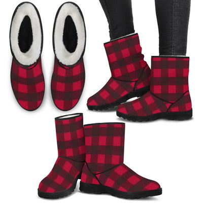 Women's Faux Fur Boots - Red Plaid - GiddyGoatStore