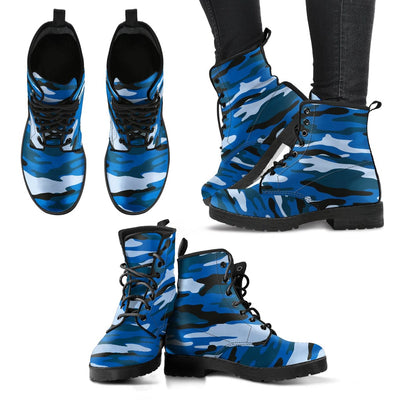 Leather Boots - Women's  Blue Camouflage - GiddyGoatStore