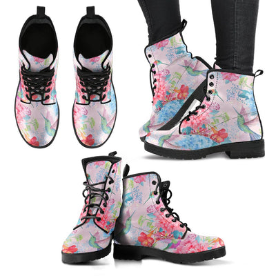 Leather Boots - Pastel Pink Hummingbirds - GiddyGoatStore