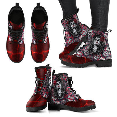 Leather Boots - Calavera Skulls Day Of The Dead Women's - GiddyGoatStore