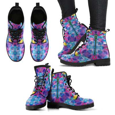 Leather Boots - Colorful Dragonfly Women's - GiddyGoatStore