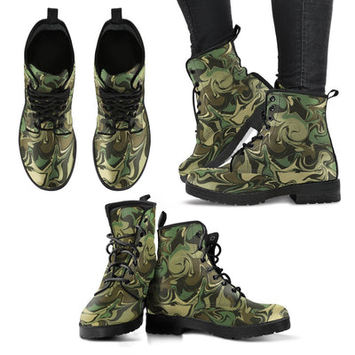 Leather Boots - Green Swirl Camouflage Women's - GiddyGoatStore