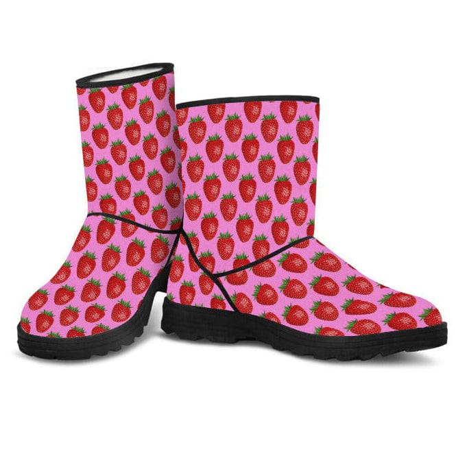 Women's Faux Fur Boots - Strawberries - GiddyGoatStore