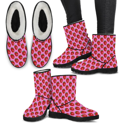 Women's Faux Fur Boots - Strawberries - GiddyGoatStore