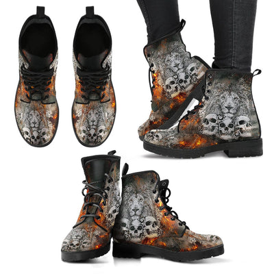 Leather Boots - Fierce Lion with Skulls Women's - GiddyGoatStore