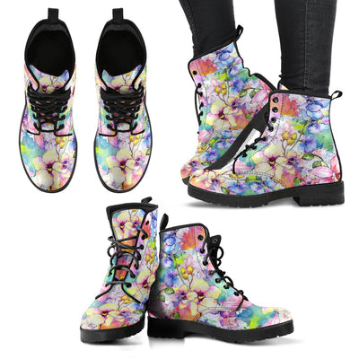 Leather Boots - Artistic Flowers - GiddyGoatStore