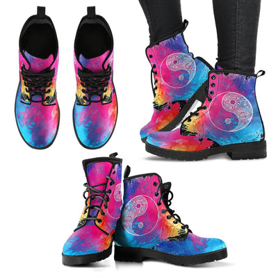 Leather Boots - Colorful Yin Yang Women's - GiddyGoatStore