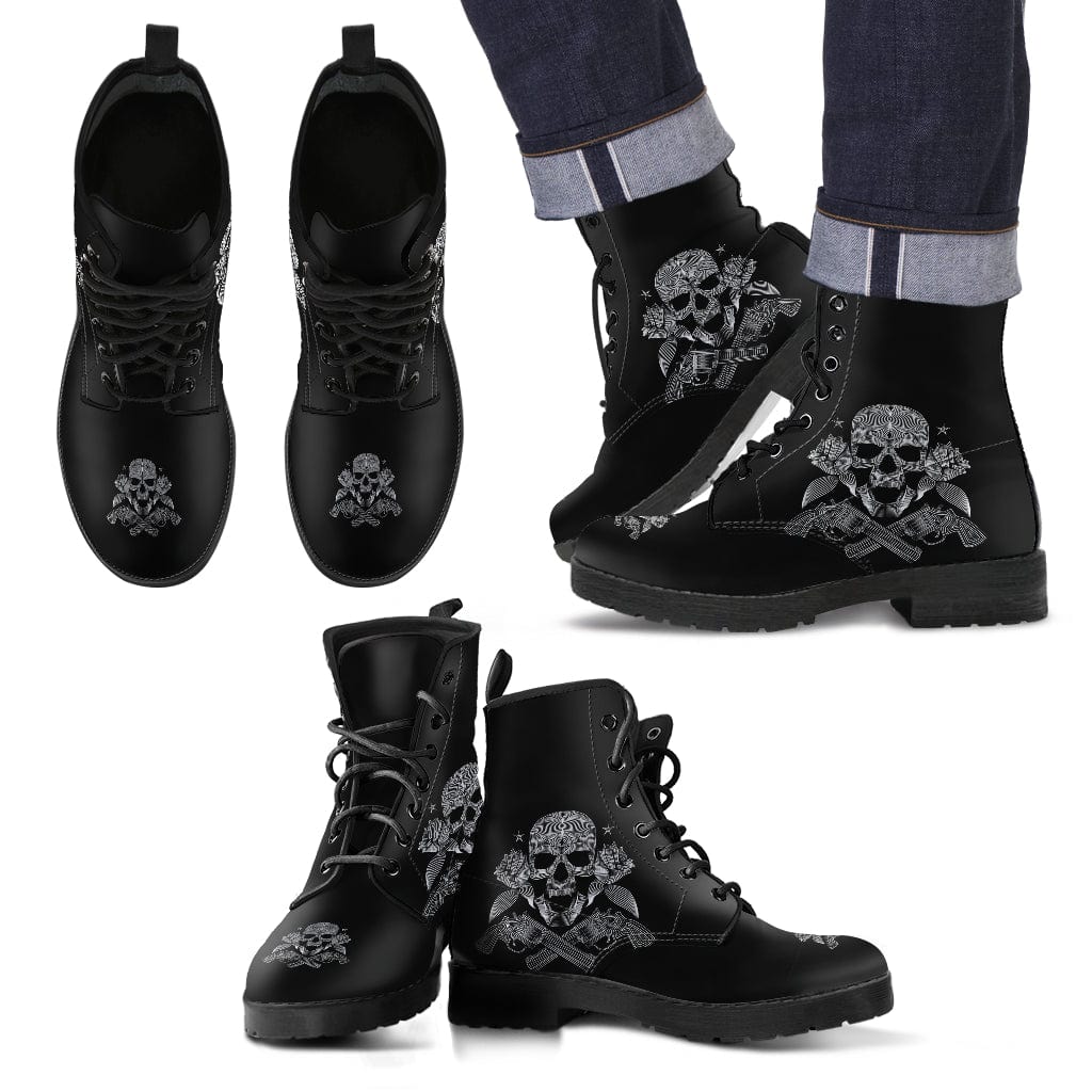 Men's Leather Boots - Skull & Cross Guns
