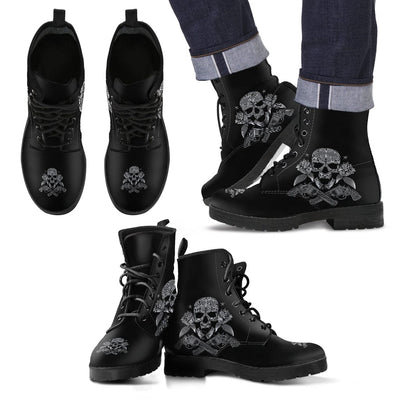 Men's Leather Boots - Skull & Cross Guns - GiddyGoatStore