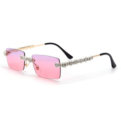 Sunglasses - Rimless Rectangle Diamond Rhinestone UV400 Sun Glasses