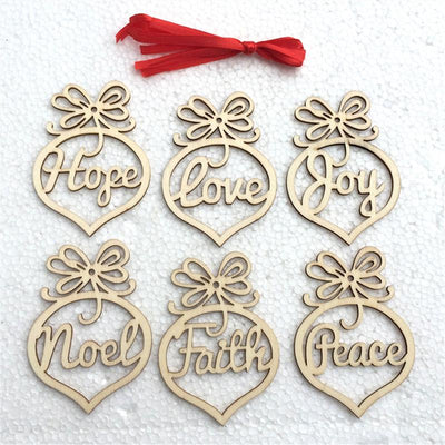 6Pc Wooded Christmas Decorations Hollow Xmas Ornaments