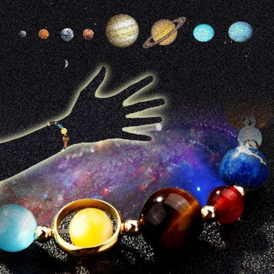 Pulsera - Pulsera Unisex con Cuentas de Piedra Natural de la Estrella Guardiana del Sistema Solar de la Galaxia del Universo Ocho Planetas 