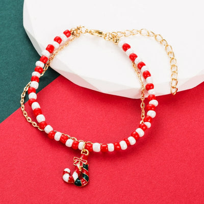 Christmas Bracelet - Creative Santa Claus Snowman Stocking Cane Christmas Bracelet