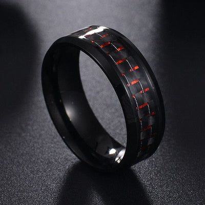 Ring - Men's Black Titanium Steel Carbon Fiber Red Blue Ring