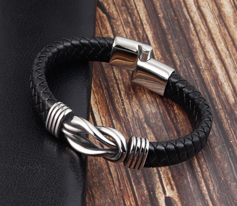 Bracelet - Men's Stainless Steel Combination Leather Bracelet