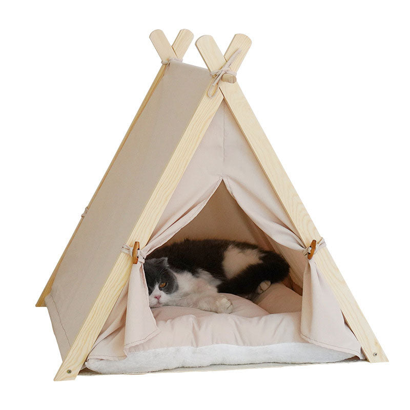 Pet Tent Removable and Washable Canvas Solid Wood Cat Dog Bed