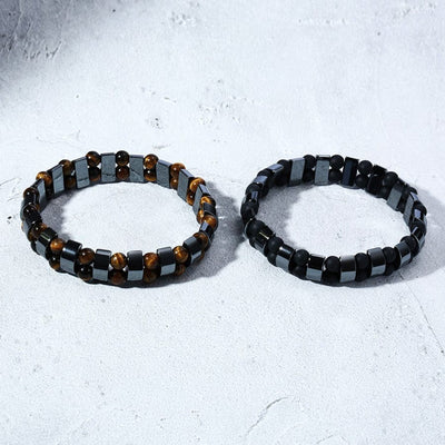 Bracelet - Unisex Double Hematite Tiger's Eye Charm Bracelets Natural Energy Stone Bracelet