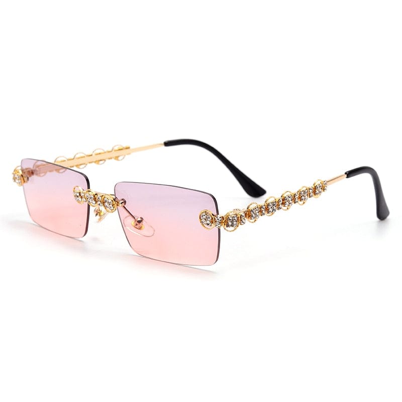 Sunglasses - Rimless Rectangle Diamond Rhinestone UV400 Sun Glasses