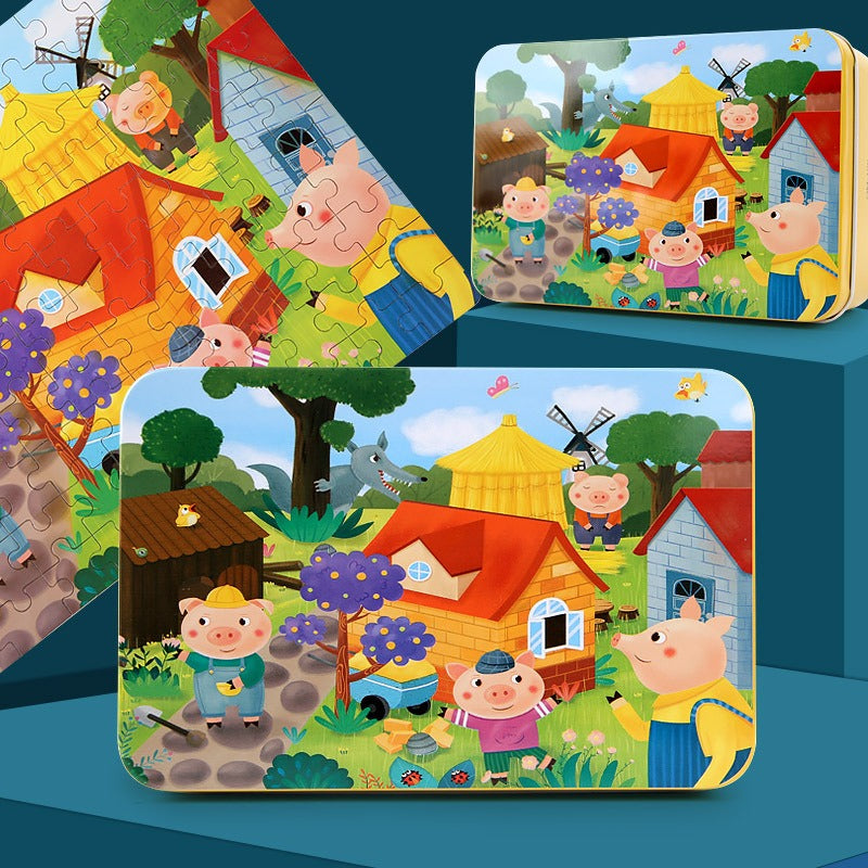 Children's 100-Piece Wood Puzzle In Tin Box Puzzles