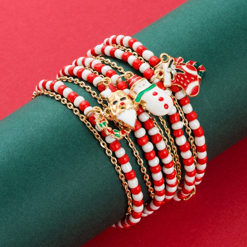 Christmas Bracelet - Creative Santa Claus Snowman Stocking Cane Christmas Bracelet