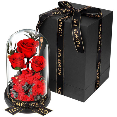 Valentine's Day Immortal Dried Roses With Glass Cover