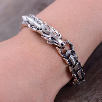 Bracelet - 925 Silver-Plated Retro Dragon Head Bracelet