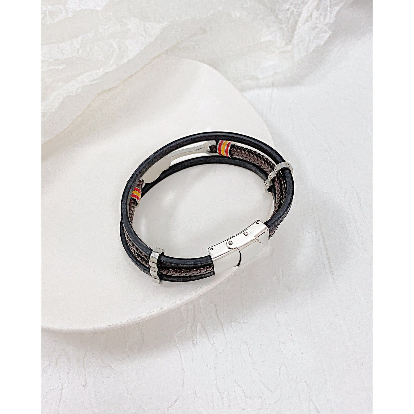 Pulsera - Pulsera de guitarra de cuero trenzado multicapa punk para hombre