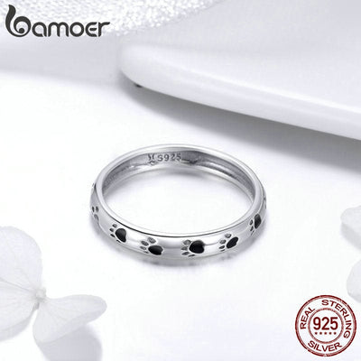 Ring - Women's BAMOER 925 Sterling Silver Stackable Dog Cat Footprints Ring