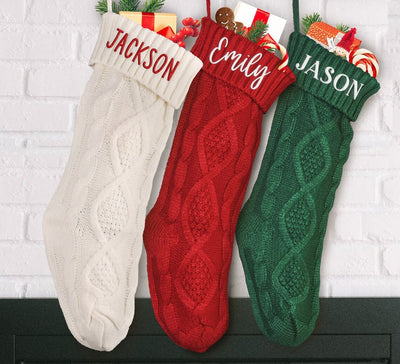 Christmas Stocking Embroidered Knitted Wool Xmas Socks