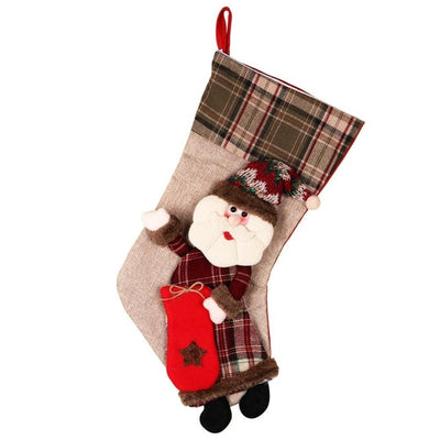 Christmas Stockings - Plaid Burlap Santa Clause Deer Snowman Large Xmas Stocking