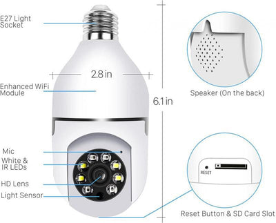 Night Vision Waterproof Auto-Tracking 2.4G/5G WiFi Camera Light Bulb Replacement