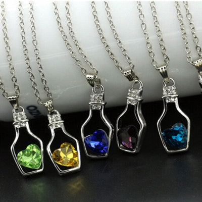 Wish Bottle Crystal Heart Necklace - GiddyGoatStore