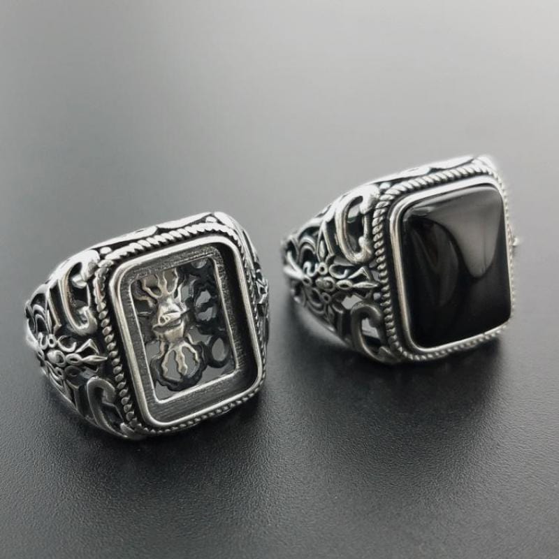 Ring - Men's 925 Sterling Silver Vintage Black Onyx Stone Ring