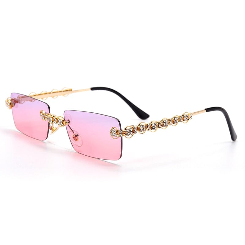 Sunglasses - Rimless Rectangle Diamond Rhinestone UV400 Sun Glasses