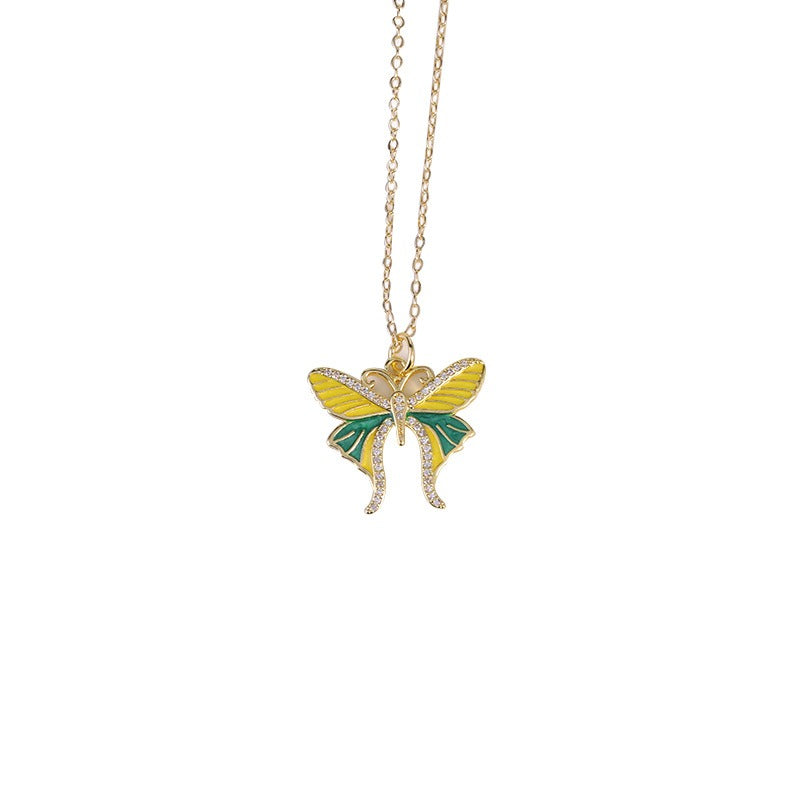 Necklace - Women's Inlaid Zircon Oil Butterfly Necklace