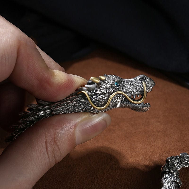 Pulsera - Pulsera de dragón de plata hecha a mano vintage unisex