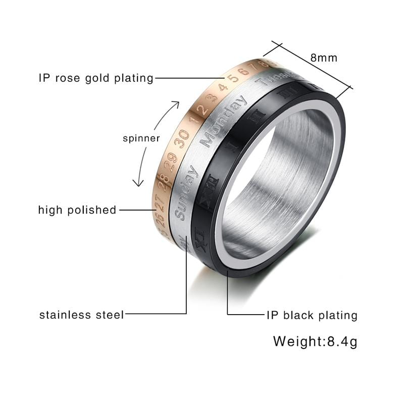 Men's - Rotatable 3 Part Roman Numerals Vnox Fidget Ring