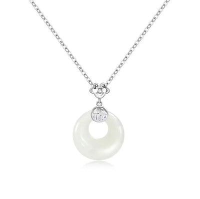 Collar - Collar de jade Hotan de calcedonia blanca S925 para mujer