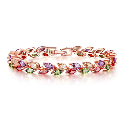 Bracelet - Women's Colorful Copper Zircon Crystal Willow Leaf Bracelet