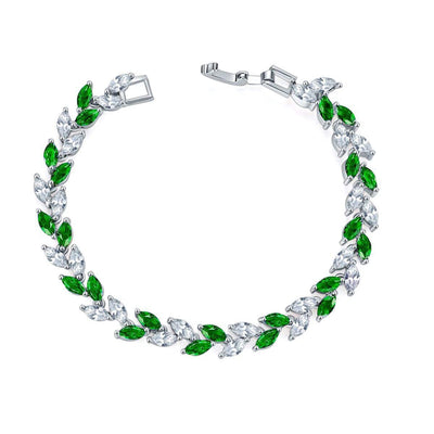 Pulsera - Pulsera de hoja de sauce de cristal de circón de cobre colorido para mujer