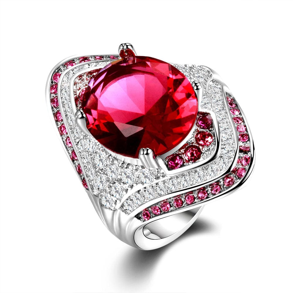 Ring - Women's Vintage 925 Sterling Silver Ruby Stones Crystal Zircon Ring