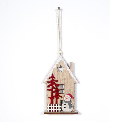 Christmas Colorful Wooden House Xmas Tree Ornament