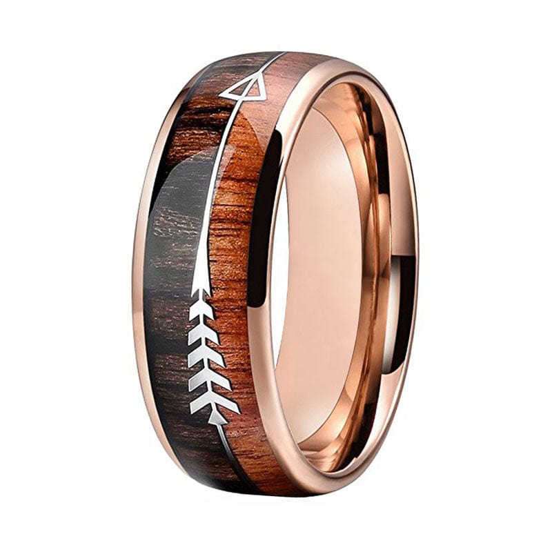 Ring - Unisex Double Wood Inlay With Arrow  Art Rose Gold Tungsten Wedding Ring
