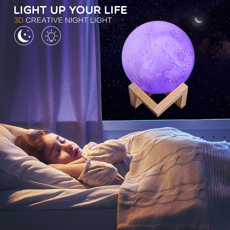 Colorful Rechargeable 3D Moon Lamp With Bluetooth Music
