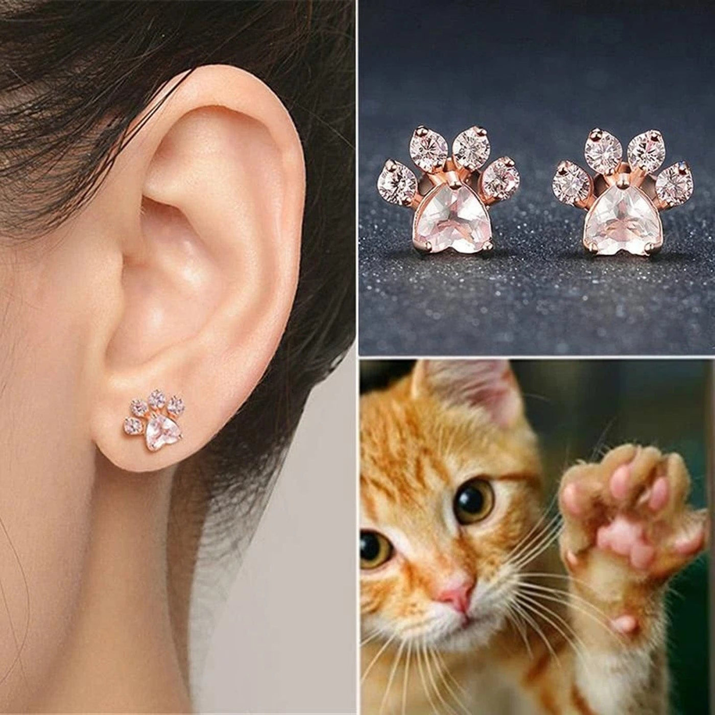 Rose Gold Paw Earrings - GiddyGoatStore