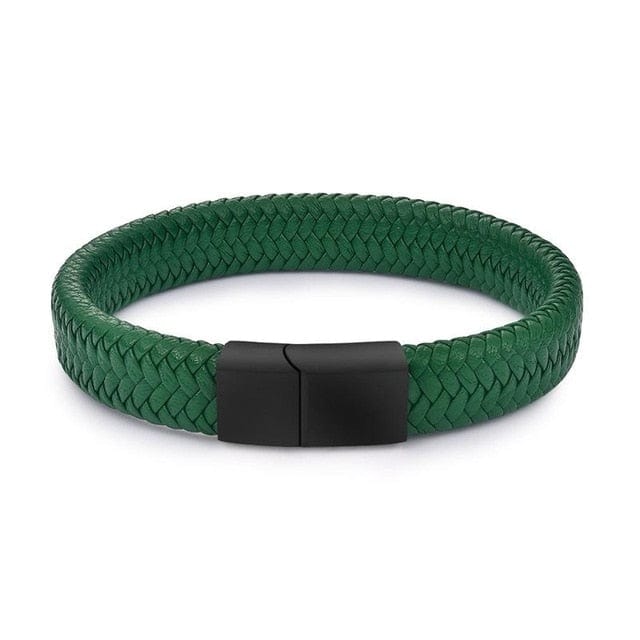 Bracelet -  Braided Leather Bracelet with Stainless Steel Magnetic Clasp